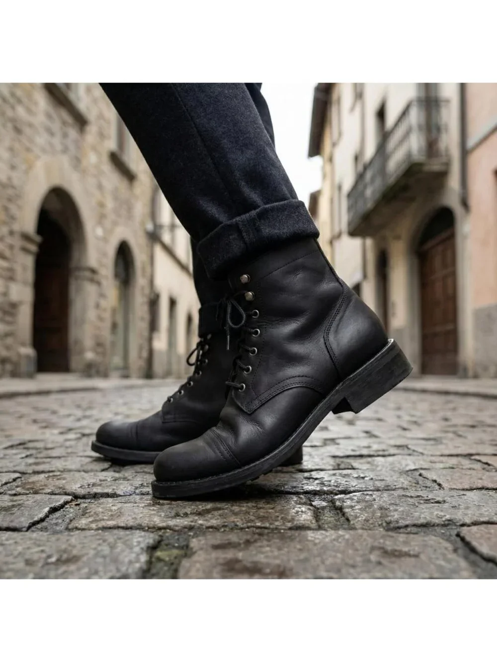 Men's Black Matte Pull Up Cap Toe Comfort Heritage Oxford Ankle Chukka Boot